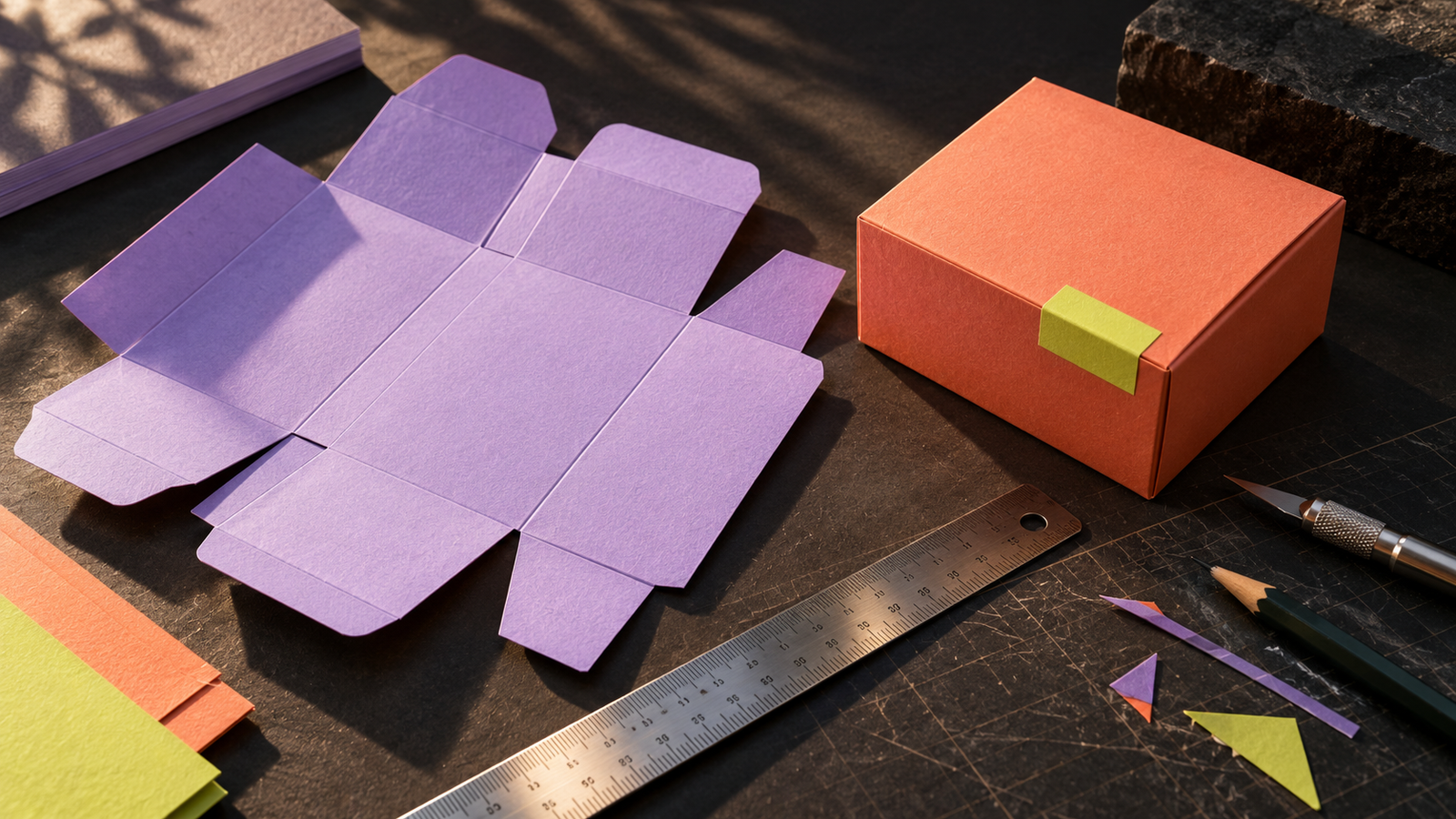 Diseño, noticias y tutoriales 2 Escena ilustrativa generada con IA: prototipos de empaque y herramientas