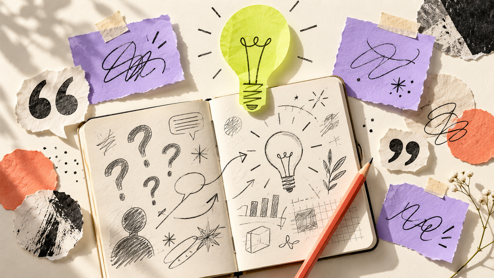 Diseño, noticias y tutoriales 6 Collage editorial de un cuaderno de ideas y notas